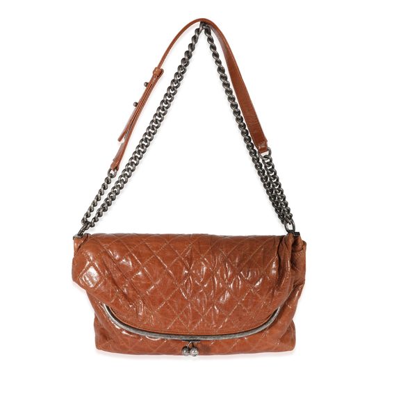 Chanel Brown Calfskin Tabatiere Kisslock Foldover Bag - Picture 6 of 6